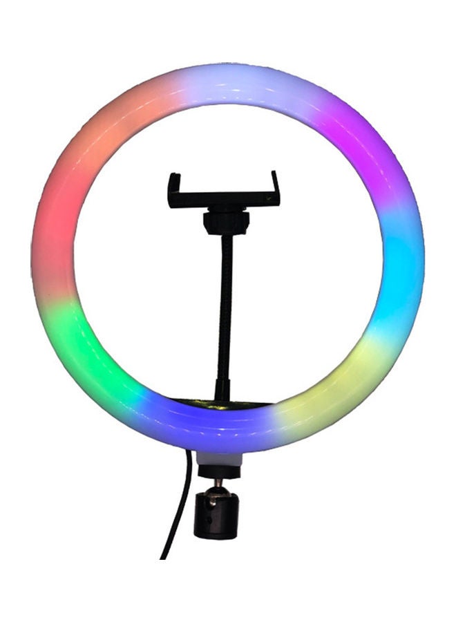 مصباح حلقي بإضاءة متعددة الألوان RGB مع حامل للهاتف أسود - Image 1