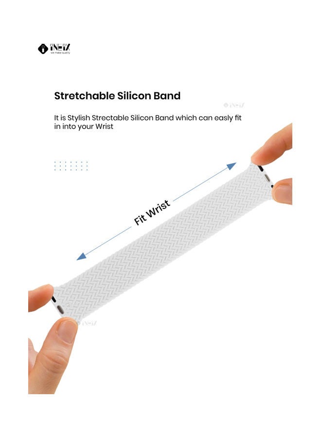 INEIX Braided Solo Loop Stretchable Replacement Strap For Apple Watch 42/44 mm White  - Image 3