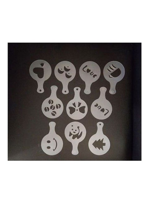 قوالب استنسل لتزيين القهوة واللاتيه والكابتشينو والنسكافيه - 10 قطع شفاف