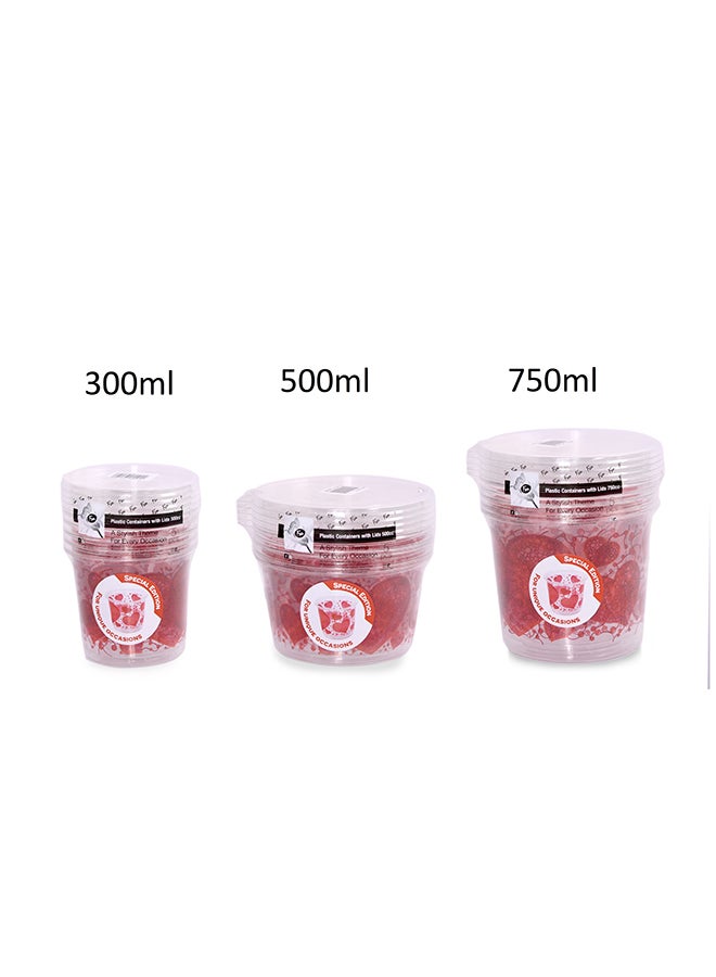 Fun 5-Piece Valentine Disposable Container With Lids Red/Clear 750ml  - Image 2