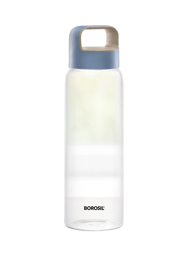 BOROSIL Wide Mouth Glass Water Bottle With Lid Clear/Blue 