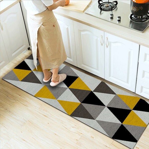 Living Room Floor Simple Triangles Print Anti-Slip Cozy Rug, Synthetic Fibre, Rectangle Yellow 60*90(W*L)cm  - Image 5