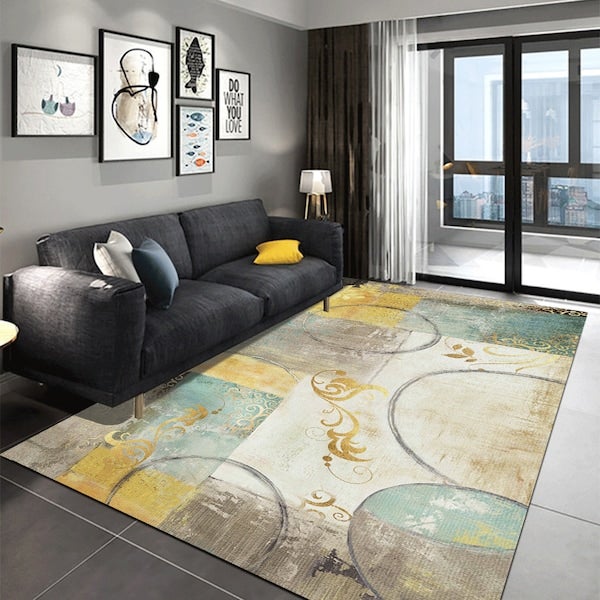Home Rug Modern Style Luxury Anti-Slip Living Room Bedroom Floor Mat Yellow 60*90(W*L)cmcm  - Image 2