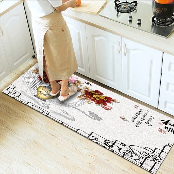 Home Rug Chinese Style Flower Vase Print Non-Slip Living Room Bedroom Floor Mat multicolour 60*90(W*L)cmcm  - Image 4