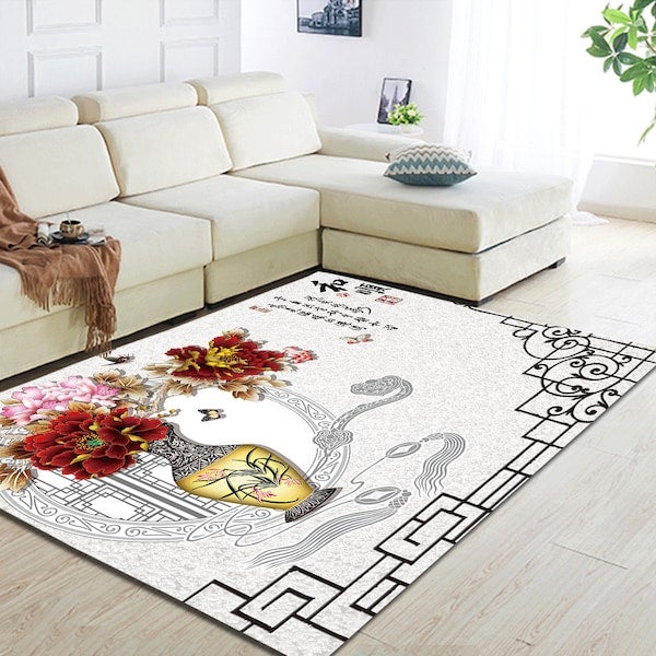 Home Rug Chinese Style Flower Vase Print Non-Slip Living Room Bedroom Floor Mat multicolour 60*90(W*L)cmcm  - Image 5
