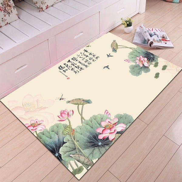 Home Rug Chinese Style Lotus Pond Print Non-Slip Living Room Bedroom Floor Mat multicolour 60*90(W*L)cmcm  - Image 4