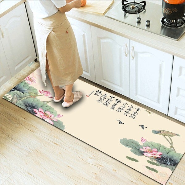 Home Rug Chinese Style Lotus Pond Print Non-Slip Living Room Bedroom Floor Mat multicolour 60*90(W*L)cmcm  - Image 5
