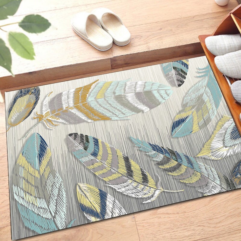 European Style Rug Colored Feather Pattern Bedroom Living Room Carpet multicolour 80*180 (W*L)cmcm - Image 1
