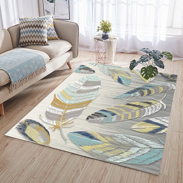 European Style Rug Colored Feather Pattern Bedroom Living Room Carpet multicolour 80*180 (W*L)cmcm - Image 2
