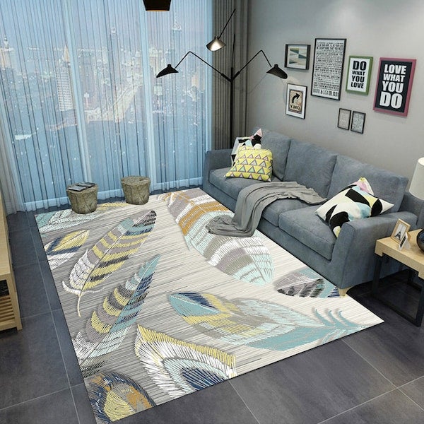 European Style Rug Colored Feather Pattern Bedroom Living Room Carpet multicolour 80*180 (W*L)cmcm - Image 3