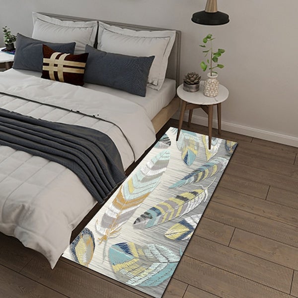 European Style Rug Colored Feather Pattern Bedroom Living Room Carpet multicolour 80*180 (W*L)cmcm - Image 5