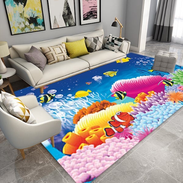 1 Piece Rug Anti-Skidding Fish Print Soft Living Room Bedroom Floor Mat multicolour 40*60(W*L)cmcm - Image 4