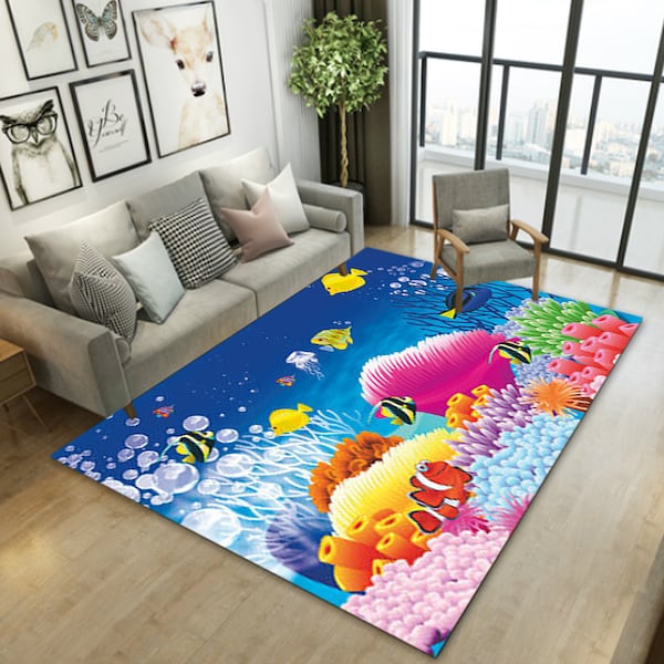 1 Piece Rug Anti-Skidding Fish Print Soft Living Room Bedroom Floor Mat multicolour 40*60(W*L)cmcm - Image 5