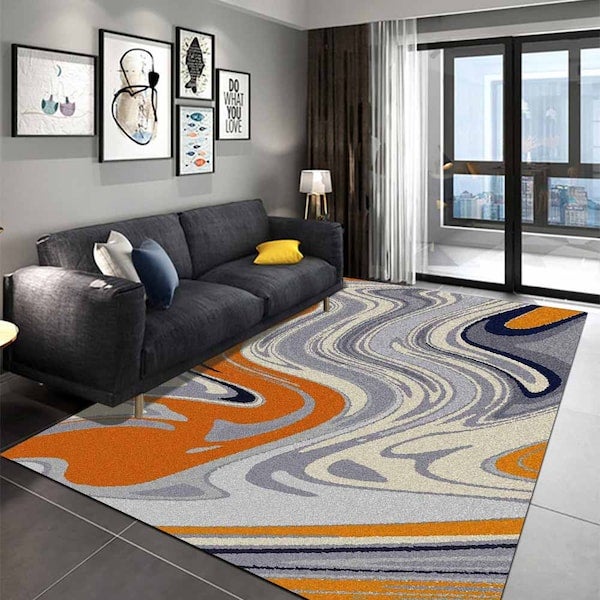 Home Rug Nordic Style Colorful Non-Slip Living Room Bedroom Floor Mat Orange 60*90(W*L)cmcm  - Image 2