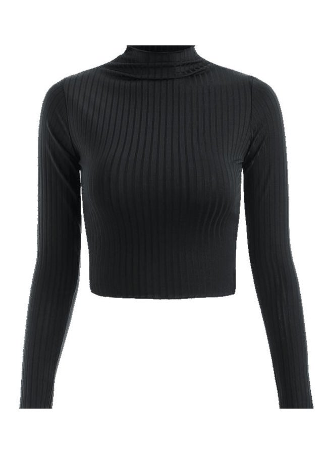 Solid Pattern Casual Crop Top Black
