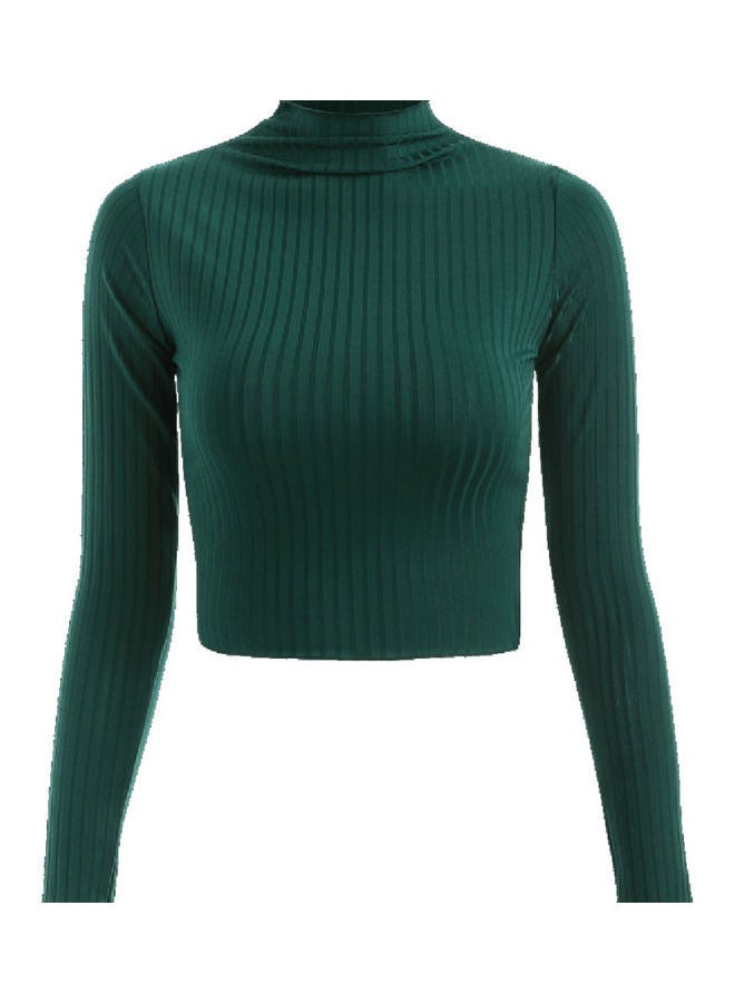 Long Sleeve Shirt Crop Top Green 