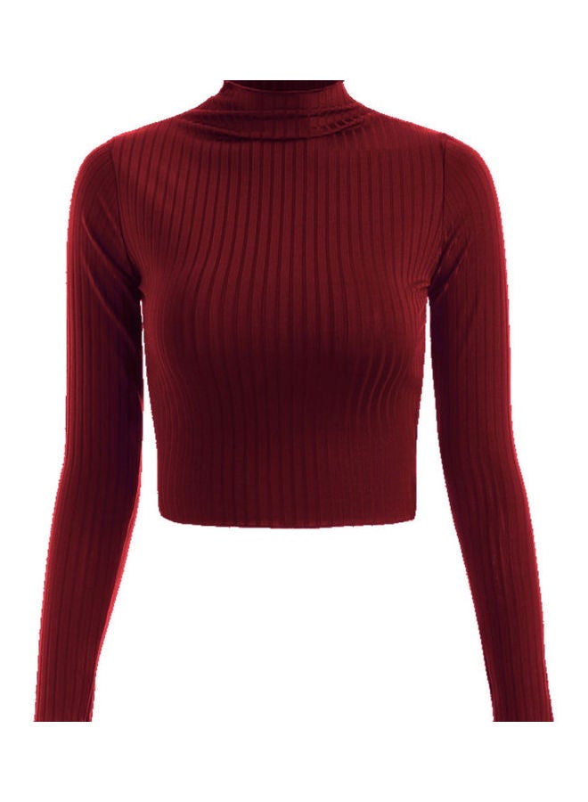 Long Sleeve Shirt Crop Top Red 