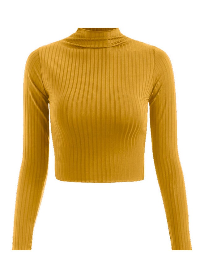 Long Sleeve Shirt Crop Top Yellow 