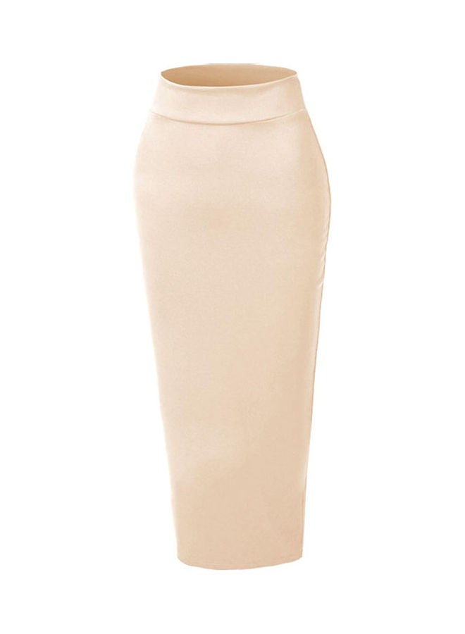 Ankle Bottom Length Long Pencil Skirt Apricot 