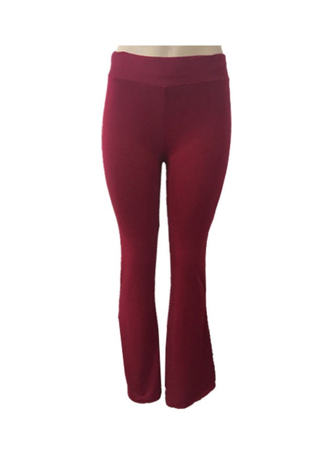 Office Lady Solid Colour High Waist Bell-bottomed Pant Wine Red
