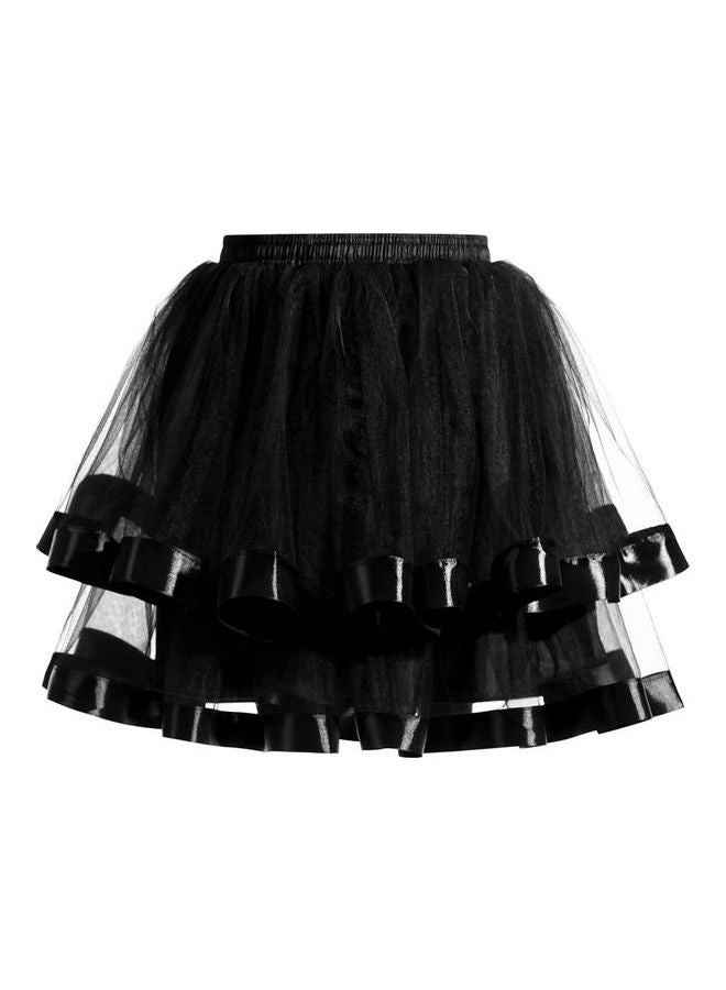 Two Layer Mesh Pleated Pettiskirt Ballet Dance Princess Style Skirt Black