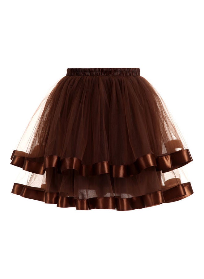 Two Layer Mesh Pleated Pettiskirt Ballet Dance Princess Style Skirt Brown