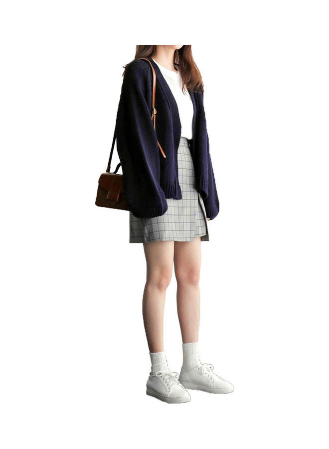Warm Casual Loose Short Knit Cardigan Sweater Coat Blue 