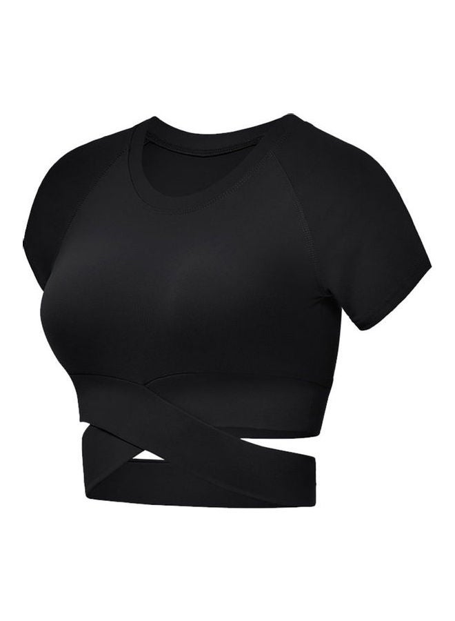 Slim Solid Colour Gym Workout Running Crop Top Black 