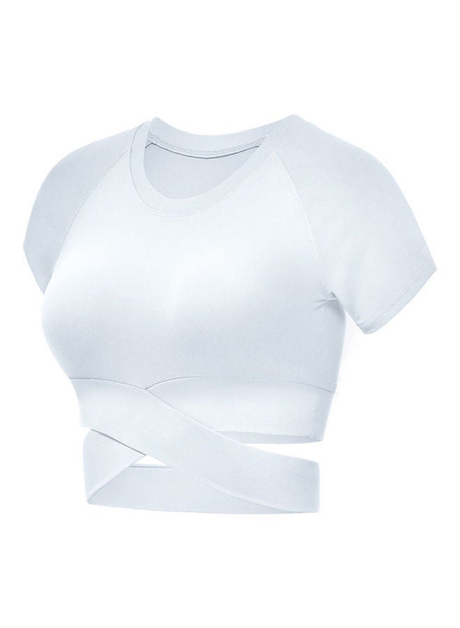 Slim Solid Colour Gym Workout Running Crop Top White