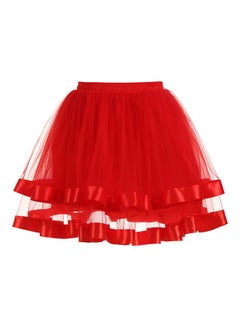 Generic Two Layer Mesh Pleated Pettiskirt Ballet Dance Princess Style Skirt Red 