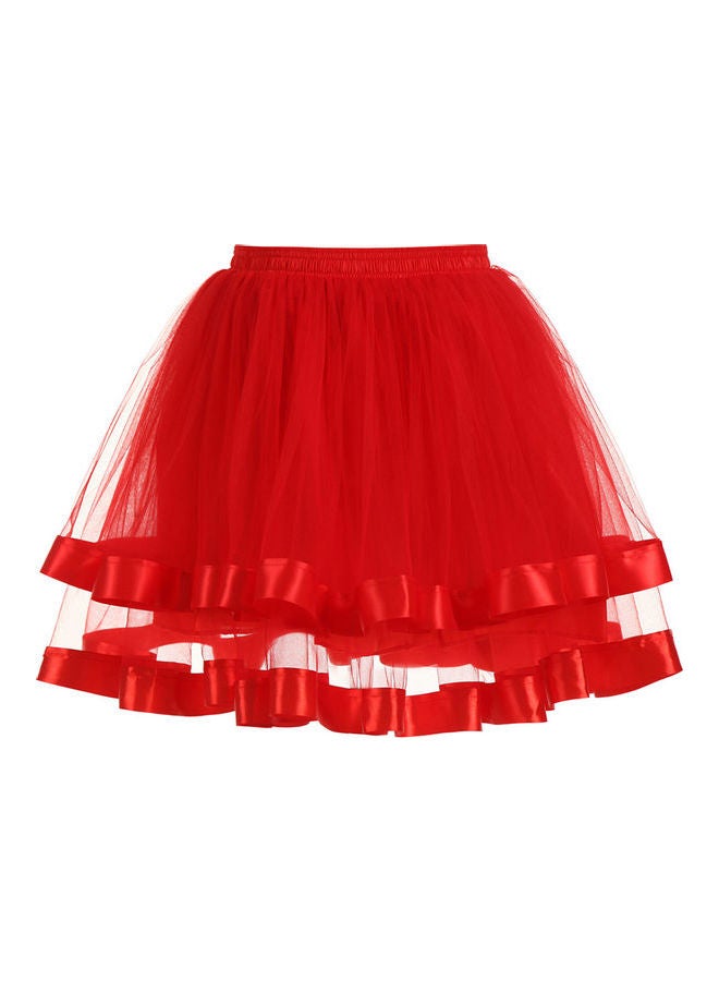 Two Layer Mesh Pleated Pettiskirt Ballet Dance Princess Style Skirt Red