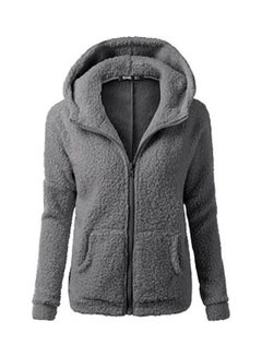 Winter Plush Pocket Hooded Sweatshirt Grey
