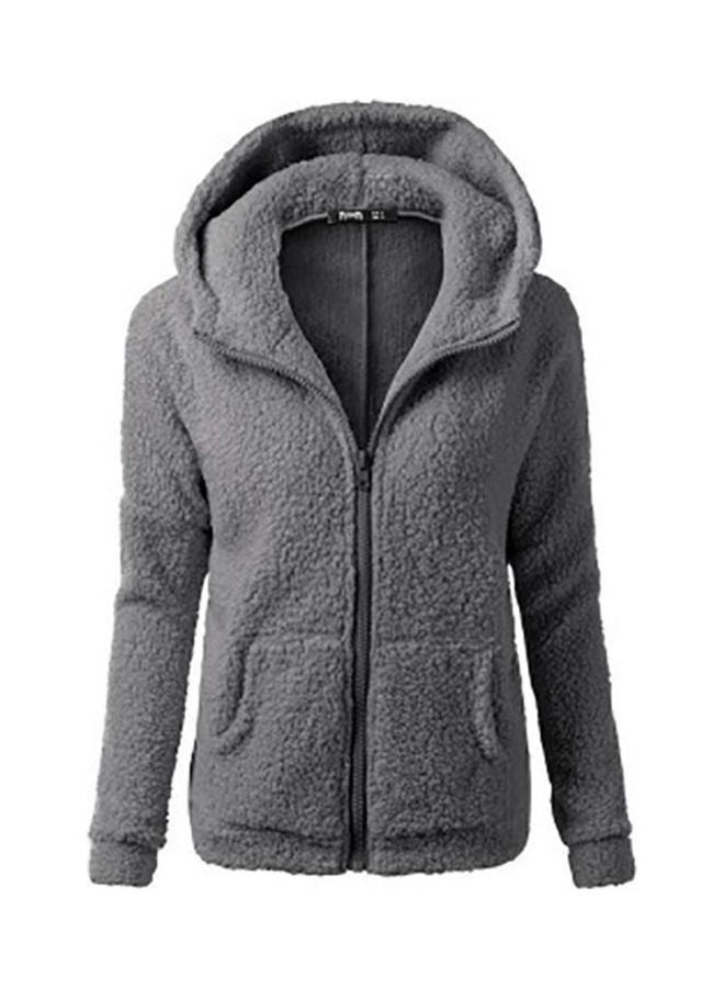 Generic - Winter Plush Pocket Hooded Sweatshirt Grey - Image 1