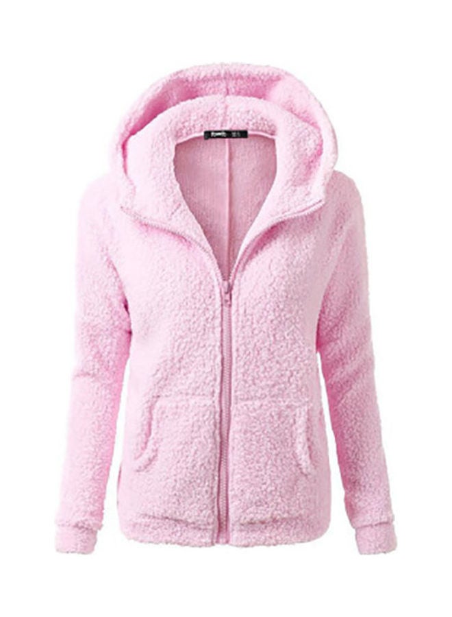 Winter Plush Pocket Hooded Sweatshirt Pink