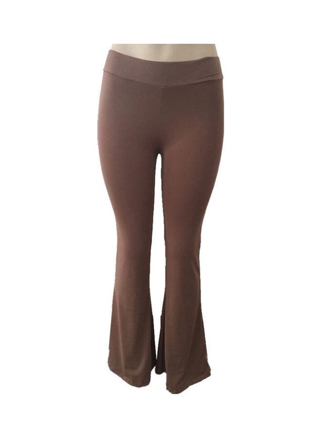 Office Lady Solid Colour High Waist Bell-bottomed Pant Light Coffee 