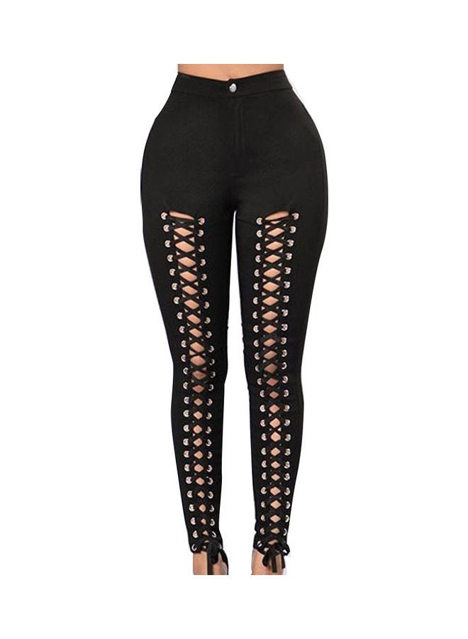 High Waist Stretchy Bandage Pencil Leggings Black  - Image 1