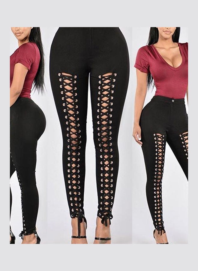High Waist Stretchy Bandage Pencil Leggings Black  - Image 2