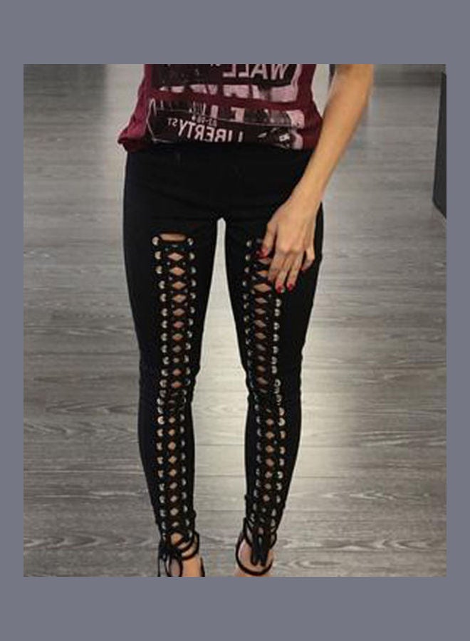 High Waist Stretchy Bandage Pencil Leggings Black  - Image 3