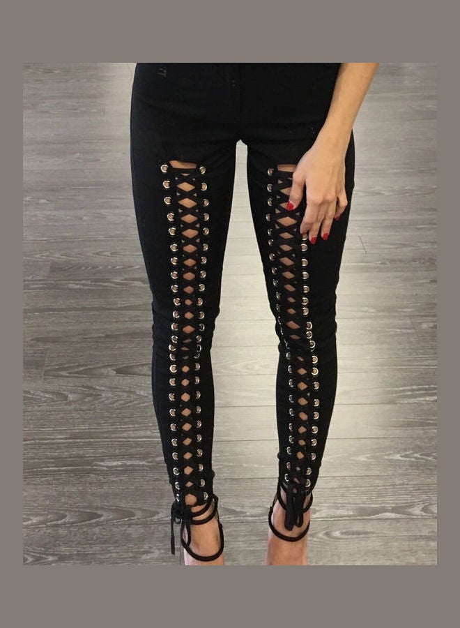 High Waist Stretchy Bandage Pencil Leggings Black  - Image 4