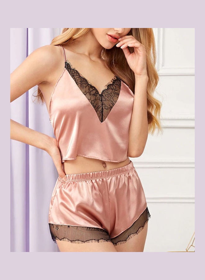 طقم بيجاما برقبة على شكل حرف V مكون من قطعتين أزرق ياقوتي - Image 4