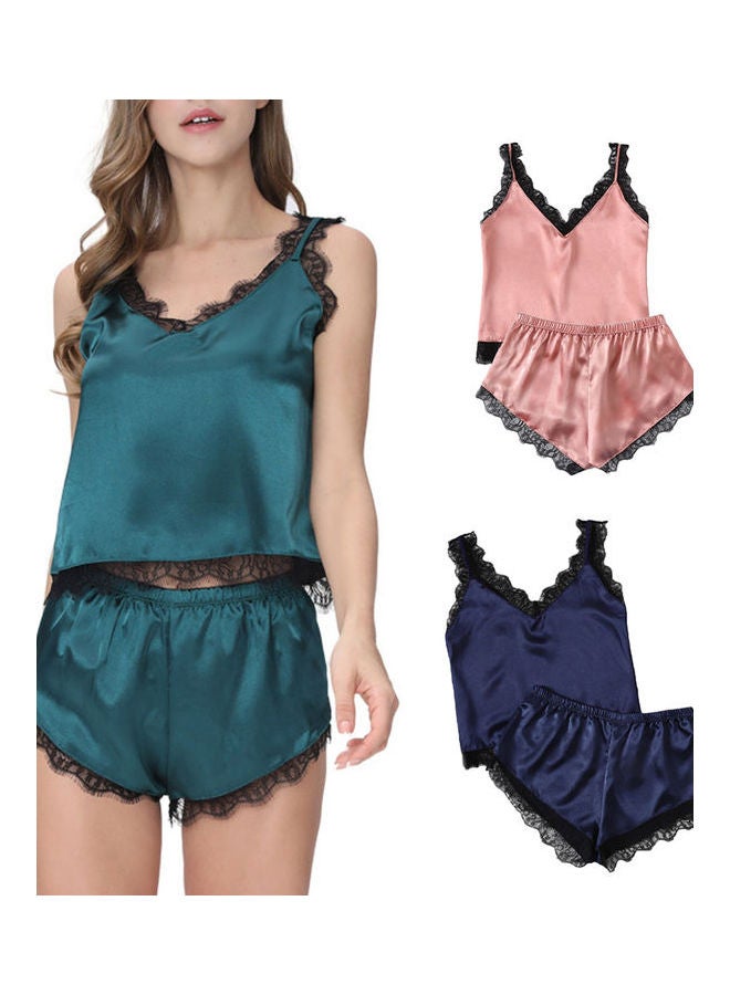 V Neck Pajama Set Pink - Image 2