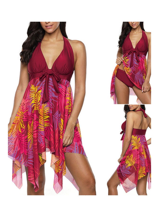 Leaves Printed Swimsuit Navy Blue - Image 3