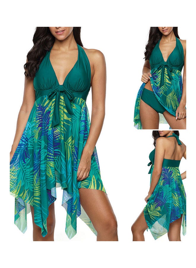 Leaves Printed Swimsuit Navy Blue - Image 4
