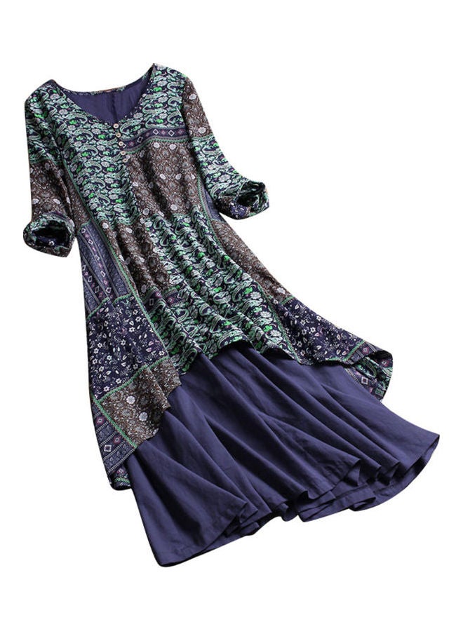V-Neck Printed Maxi Dress Blue/Green/Brown - Image 1