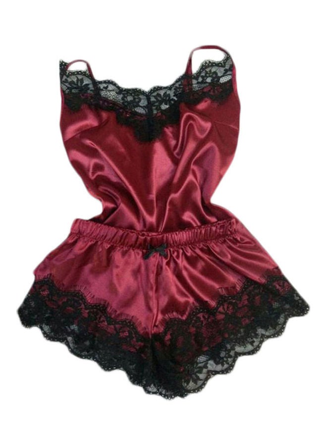 Top And Pant Nightwear Set Wine Red - Image 1