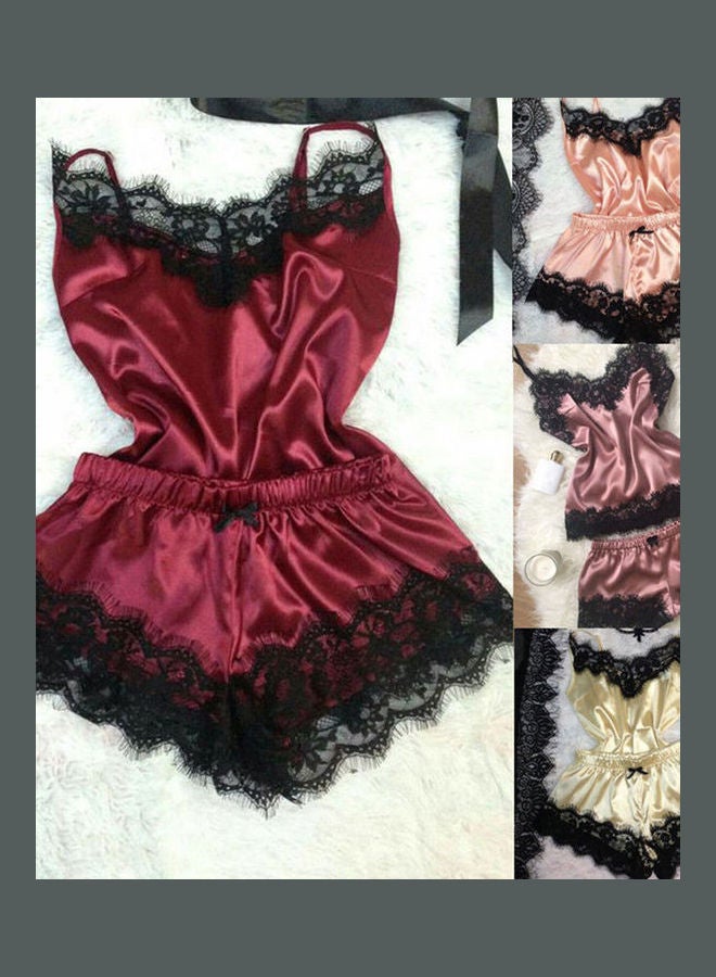 Top And Pant Nightwear Set Wine Red - Image 3