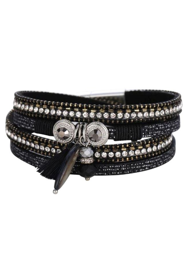 Sharpdo Leather Multi-Layer Crystal Studded Wrap Bracelet - Image 1
