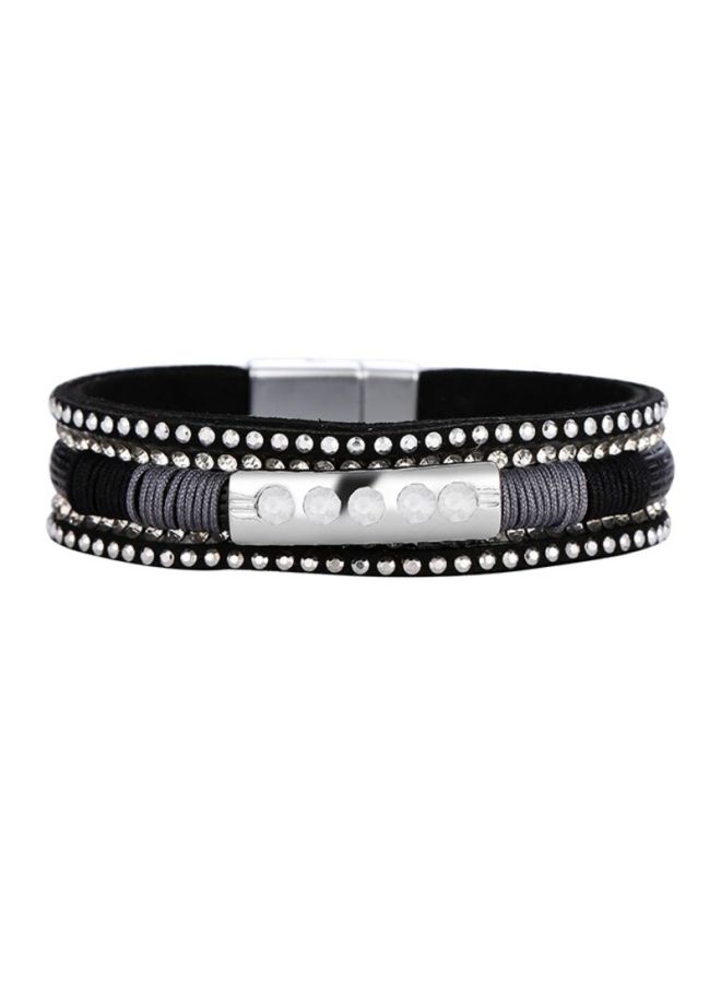 Sharpdo Rhinestone Studded PU Leather Wrap Bracelet
