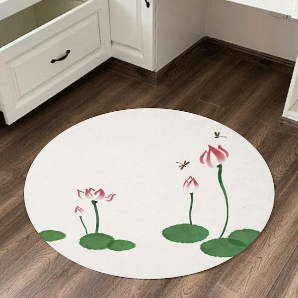 Rug Round Lotus Print Simple Living Room Mat Multicolour Diameter 40cm  - Image 2