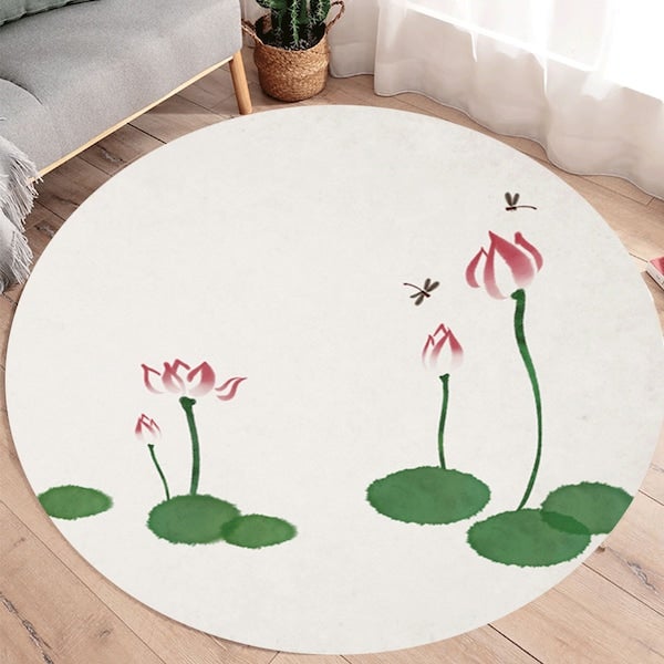 Rug Round Lotus Print Simple Living Room Mat Multicolour Diameter 40cm  - Image 3